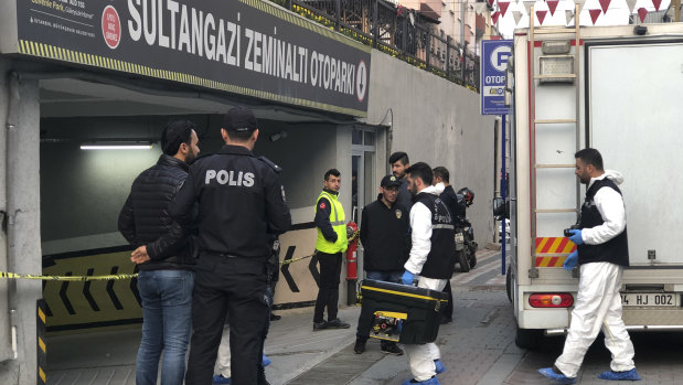 Turkish crime-scene investigators enter an underground car park, where a Saudi where authorities earlier found a vehicle belonging to the Saudi Consulate, in Istanbul.