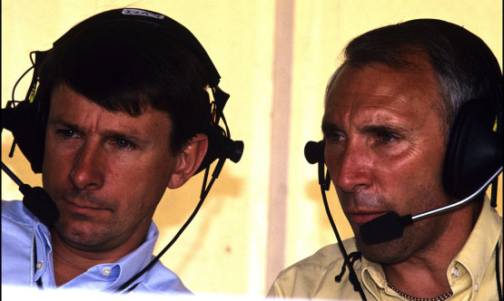 “Definitely a pair”: Phil Liggett (right) with Paul Sherwen in the commentary box. 