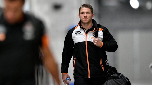 Chris Lawrence arrives at Bankwest Stadium for his first game of 2019 following his facial injury in the pre-season.