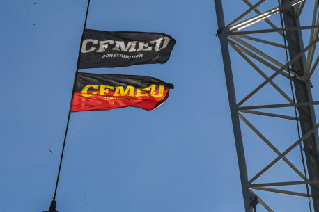 CFMEU flags.