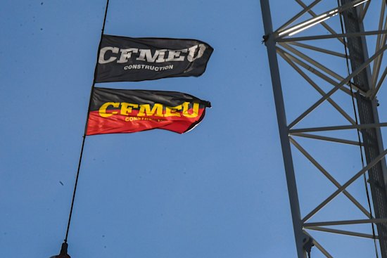 CFMEU flags.