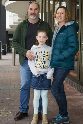 Glenn, Emily, eight, and Amy Cullen, of the Molonglo Valley.