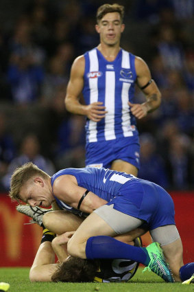 Jack Ziebell contests with Reece Conca.