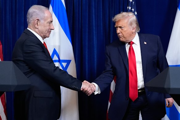 President Donald Trump shakes hands with Israel’s Prime Minister Benjamin Netanyahu in December.