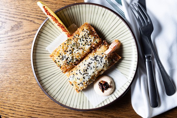 Tail-on prawn toast.