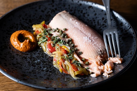 Trout en papillote with ratatouille.