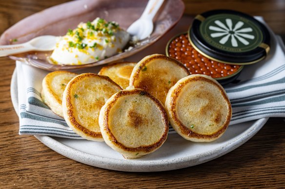 Yarra Valley caviar with blinis, sour cream and bottarga.