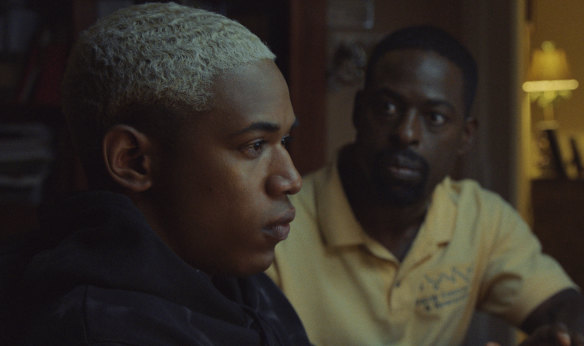 Tyler (Kelvin Harrison jnr) and his father Ronald (Sterling K. Brown) in a scene from Waves.