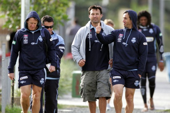 Craig Bellamy and Laurie Daley in NSW Origin camp in 2010.