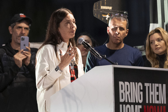 Moran Stela Yanai, freed from Hamas captivity after 54 days, at a rally in Tel Aviv, Israel.