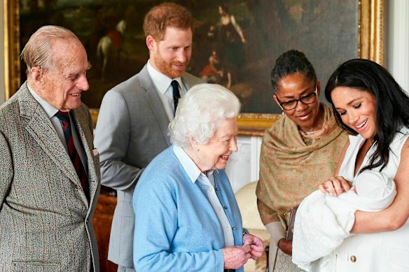 Prince Harry and Meghan, joined by her mother Doria Ragland, introduce Archie to the Queen and Prince Philip.