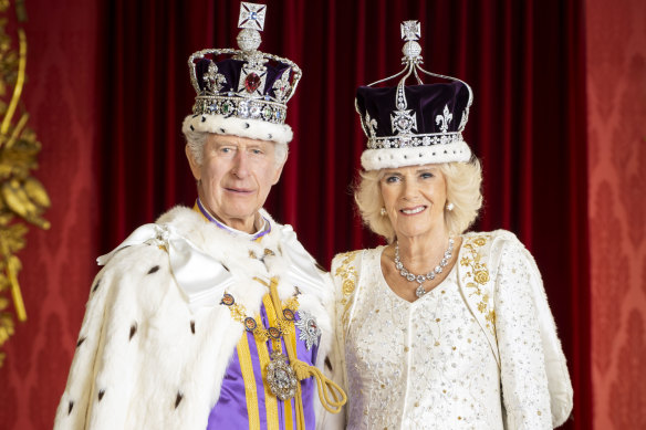 King Charles III and Queen Camilla are pictured in the Throne Room at Buckingham Palace.