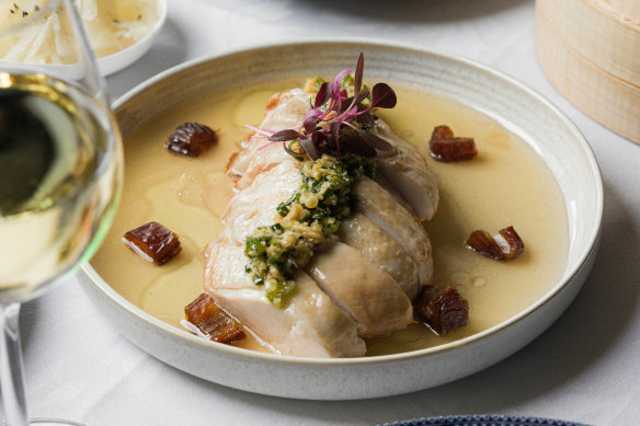 Drunken chicken with rice wine sauce and ginger shallot at China Doll.