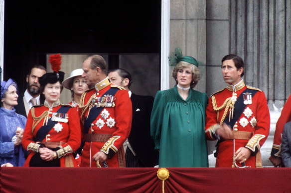 Princess Diana (second from right, with Charles), at the 1982 Trooping the Colour. 