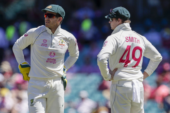 Australian captain Tim Paine (left) is under pressure.