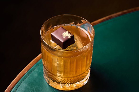 DarkSide’s Churchill cocktail, paired with a housemade chocolate garnish.
