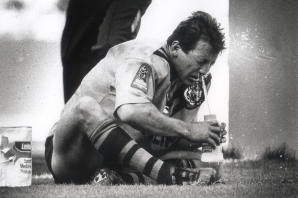 Shattered: Bruce McGuire after Balmain’s  loss to the Raiders in 1989.