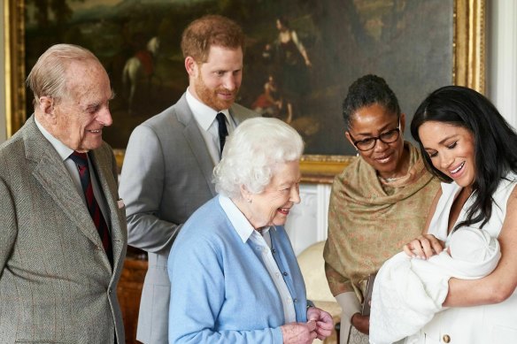 Prince Harry and Meghan, joined by her mother Doria Ragland, introduce Archie to the Queen and Prince Philip.