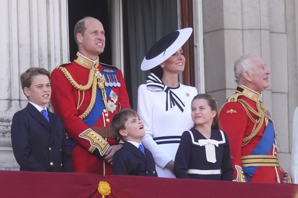 Members of the royal family on the the balcony of Buckingham Palace to view the flypast following the Trooping the Colour ceremony.
