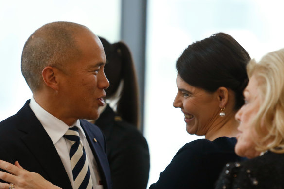 Charlie Teo, Gretel Packer and Roslyn Packer at the Packer Family and Crown Resorts Foundation announcement of a new $200 million philanthropic fund at Crown Casino in 2014.