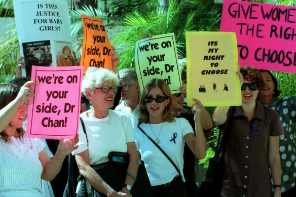 Rallying outside Chan’s court appearance in early 1998.