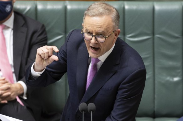 Prime Minister Anthony Albanese during Question Time at Parliament House in Canberra on Wednesday 3 August 2022.