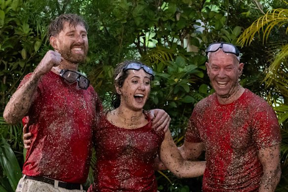 Dyson Heppell, Concetta Caristo and Gary Sweet after their first challenge in I’m a Celebrity ... Get Me Out of Here!