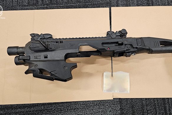 Gun parts seized by Strike Force Lamm in a NSW Police raid on an alleged underworld gun manufacturing operation in Sydney’s south-west on Tuesday.