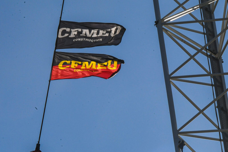 CFMEU flags at a site in North Sydney.