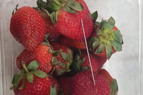 A needle found in a punnet of strawberries. 