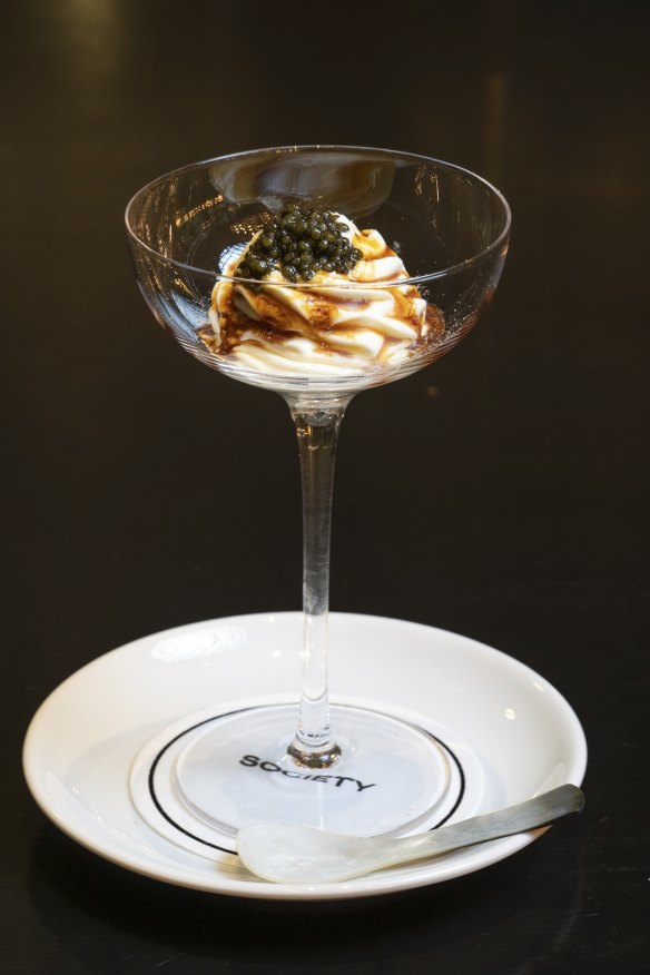 Ice-cream topped with caviar.