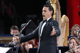 Peruvian tenor Juan Diego Florez performs during a gala concert in Red Square, Moscow, at the start of the  2018 World Cup finals. 