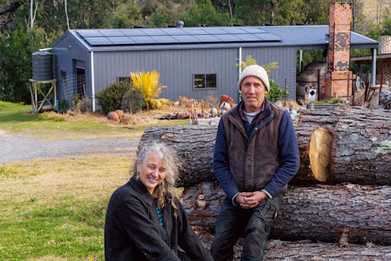 Ceramic artists Gabrielle Powell and Daniel Lafferty at their rebuilt Cobargo studio.