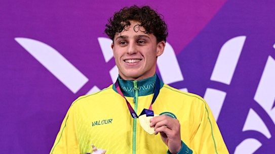 Kai Taylor after his 200m freestyle victory at the Commonwealth Games.