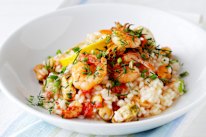 One-pot holiday rice and prawns comes to the rescue.