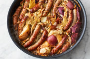 Jamie Oliver’s five-ingredient sausage and apple bake