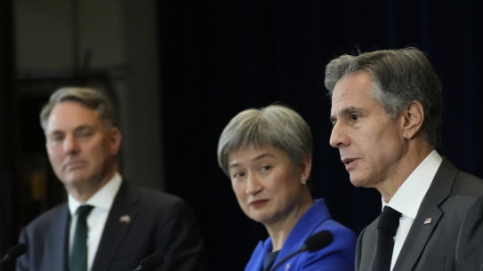 Defence Minister Richard Marles and Foreign Minister Penny Wong with US counterparts Antony Blinken and Lloyd Austin in Washington last year.