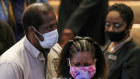 Mourners react as they visit the casket of George Floyd in Houston 