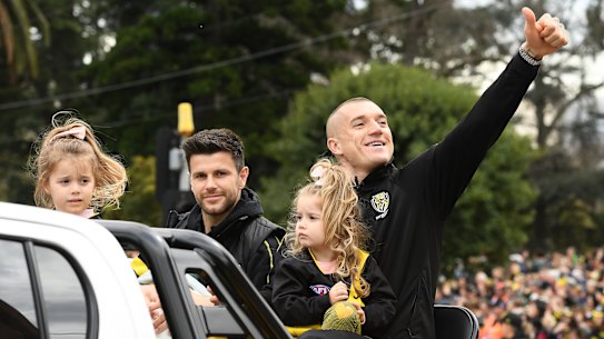 Star Richmond duo Trent Cotchin and Dustin Martin at the AFL grand final parade.