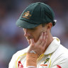 Pat Cummins had his left wrist strapped after an injury on day one of the fifth Test at the Oval.