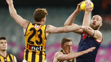 Max Gawn takes a big mark.