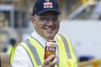 Prime Minister Scott Morrison during a tour of the Tooheys Brewery on Thursday. 