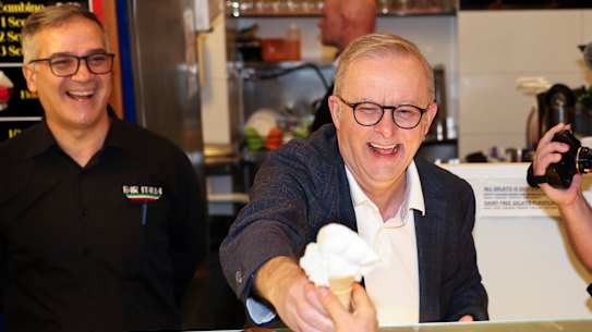 Anthony Albanese enjoys the sweet taste of victory in his electorate on Sunday.