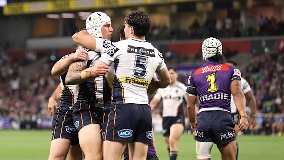 Jordan Riki scores against Melbourne.