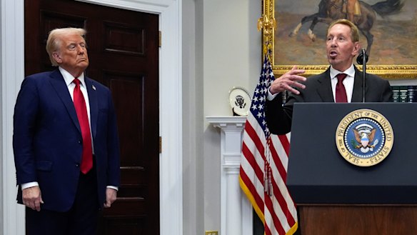 Donald Trump and Larry Ellison, the father of Paramount head David Ellison.