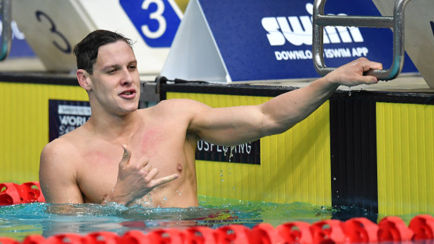 Having fun: Backstroke specialist Mitch Larkin after his win in the 200m individual medley. 