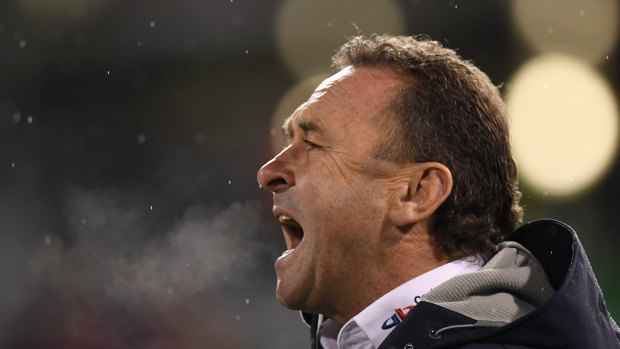Better left unsaid: Ricky Stuart was in no mood to meet Bernard Sutton after the Raiders were dudded against the Sharks.
