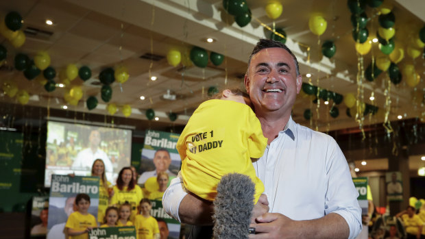 John Barilaro with daughter Sofia  at his election night function at the Queanbeyan Kangaroo Leagues Club last year. 