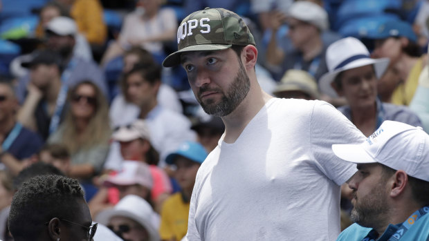 Alexis Ohanian, husband of Serena Williams, watches from the stands.