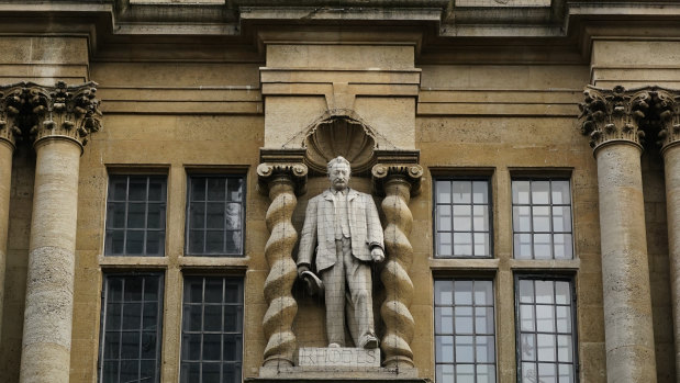 The Cecil Rhodes statue at Oxford's Oriel College. 